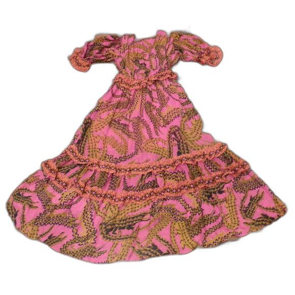 Farm Rio Pink Croco Short Sleeve V Neck Maxi Long Dress Size XS EUC - Picture 3 of 4